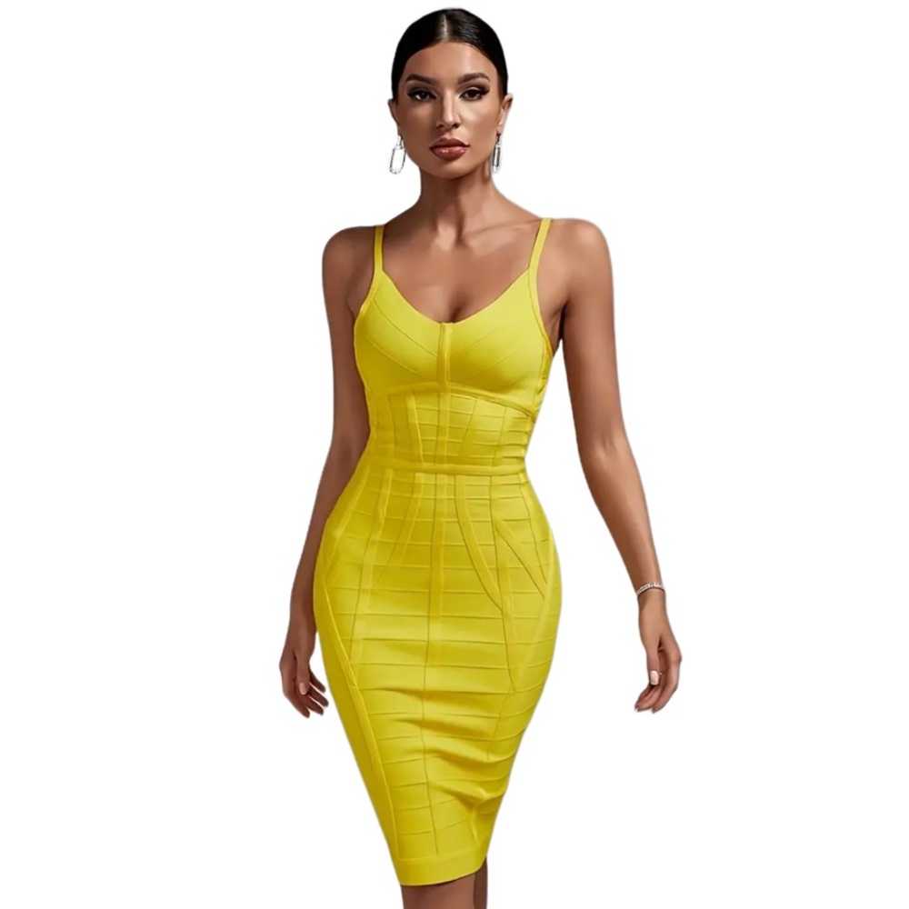 Elegant Yellow Bodycon Dress - Picture 3 of 10